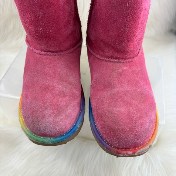 UGG pink Suede Boots with Rainbow Accents size 3 kids - Picture 8 of 11